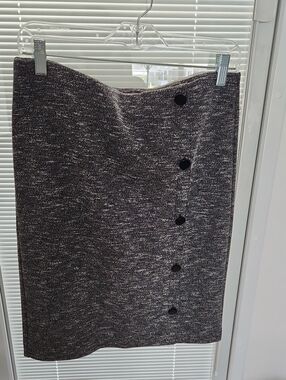 LOFT Black/gray Textured Faux Button-Detail Pencil Skirt